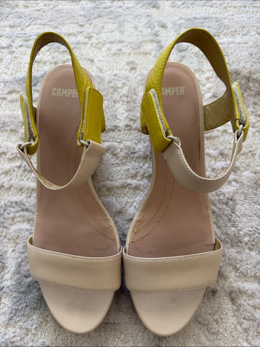 Camper Two-Tone Slingback Sandals in Yellow and Beige